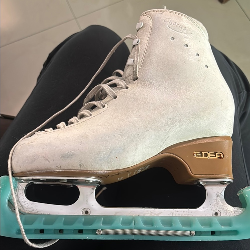 Edea White Ice Skates with Brown Accents